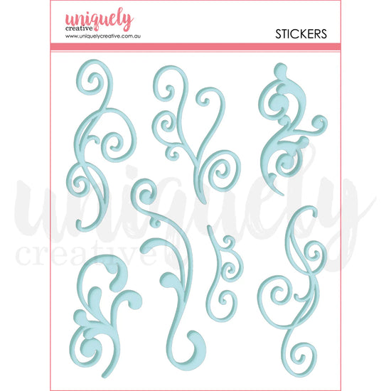 Uniquely Creative TEA & TRANQUILITY BLUE FLOURISH PUFFY STICKERS