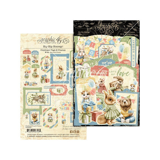 Graphic 45 Die-Cut Assortment Tags & Frames, Hip Hip Hooray