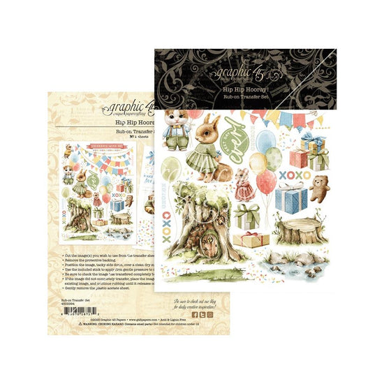 Graphic 45 Rub-On Transfers Hip Hip Hooray