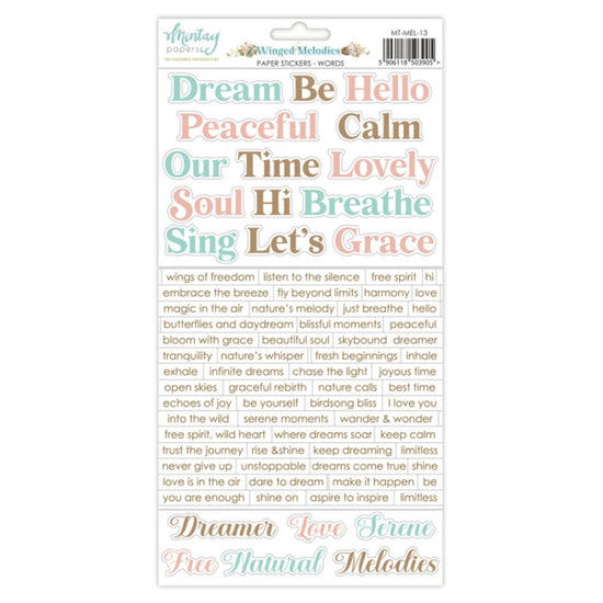 6 X 12 PAPER STICKERS - WINGED MELODIES - WORDS