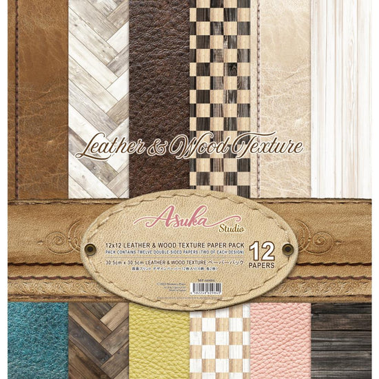 Asuka Studio Double-Sided Paper Pack 12"X12" 12/Pkg Leather & Wood Texture, 6 Designs/2 Each