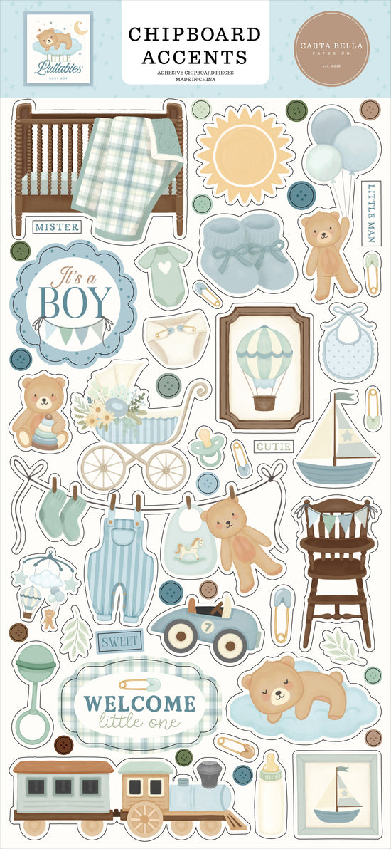 Echo Park Little Lullabies - Baby Boy 6x13 Chipboard Accents