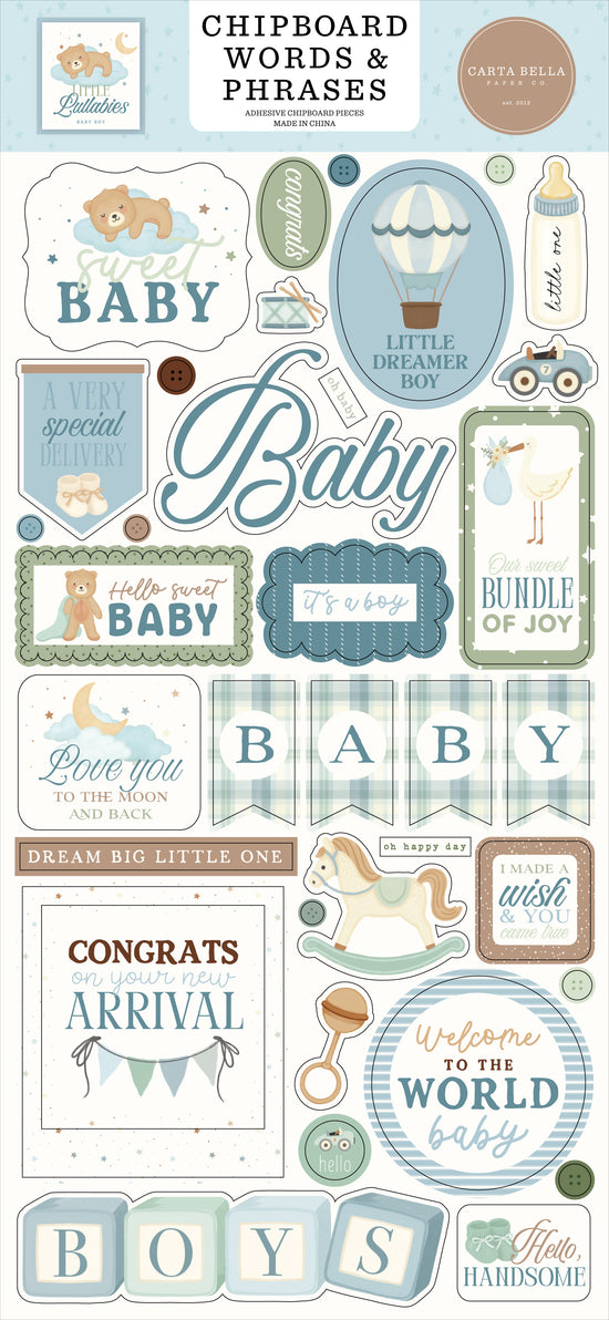 Echo Park Little Lullabies - Baby Boy 6x13 Chipboard Words & Phrases