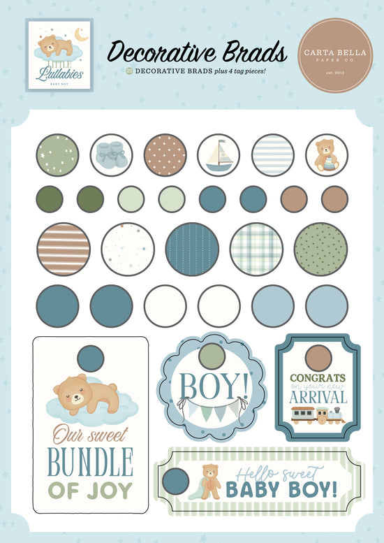 Echo Park Little Lullabies - Baby Boy Decorative Brads
