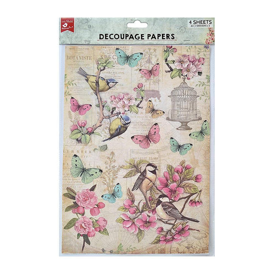 Little Birdie Decoupage Paper A4 4/Pkg Robin Garden