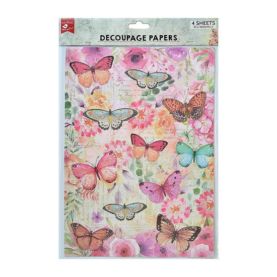 Little Birdie Decoupage Paper A4 4/Pkg Butterfly Grace