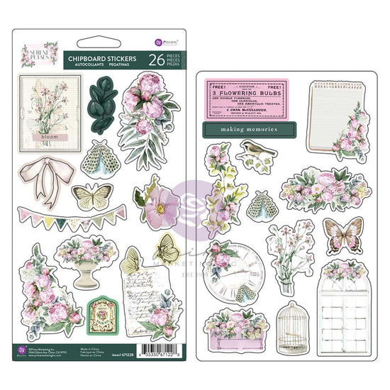 Prima SERENE PETALS COLLECTION CHIPBOARD STICKERS – Blooming Beauty – 26 PCS