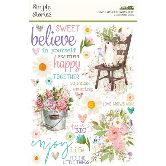 Simple Vintage Flower Shoppe Rub-Ons 6”x8”