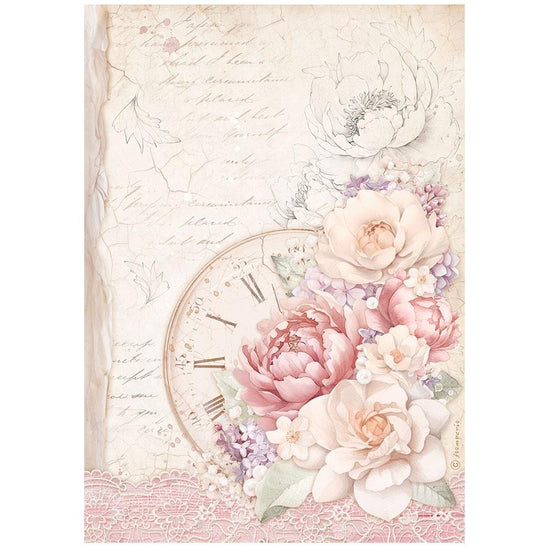 Stamperia Rice Paper Sheet A4 Romance Forever Clocks