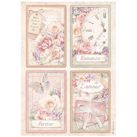 Stamperia Rice Paper Sheet A4 Romance Forever 4 cards