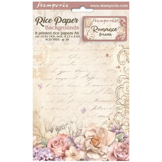 Stamperia Assorted Rice Paper Backgrounds A6 8/Pkg Romance Forever