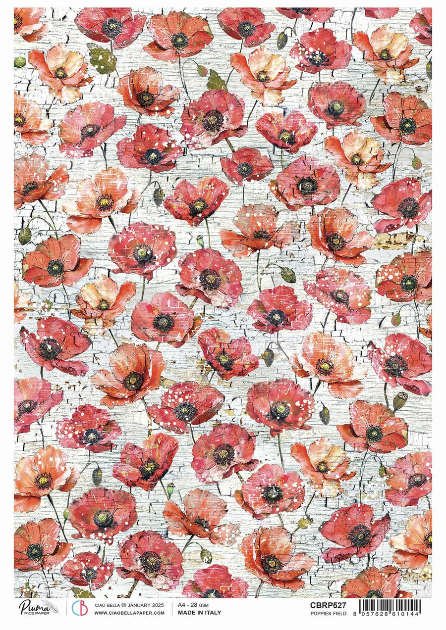 Poppy Rice Modelinh Ciao Bella Majestic Dream Rice Paper A4 Poppies Field – Imaginic Scrapbook
