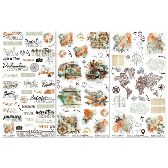 49 And Market Rub-On Transfer Set 6"X12" Wanderlust Explorer