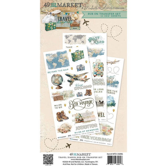 49 and Market Blendable Rub-On Transfer Set 6"X12" Travel Diaries