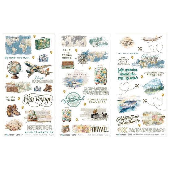 49 and Market Blendable Rub-On Transfer Set 6"X12" Travel Diaries