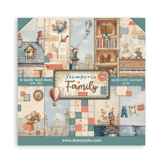 Stamperia Scrapbooking Small Pad 10 sheets cm 20,3X20,3 (8"X8") - Family