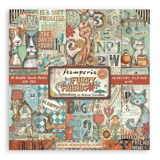 Stamperia Scrapbooking Pad 12"X12" 10/Pkg Furry Friends