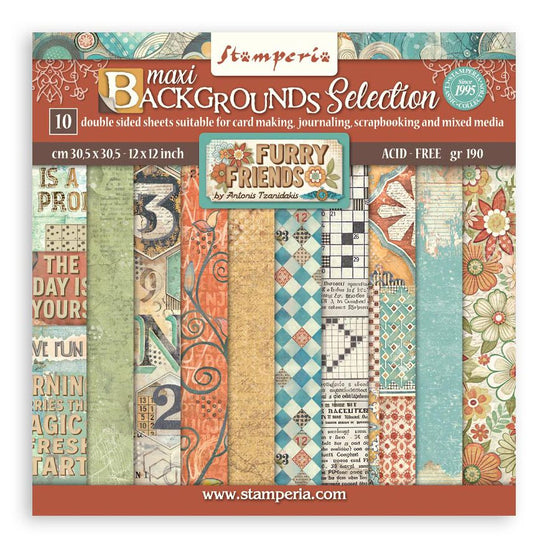 Stamperia Backgrounds Double-Sided Paper Pad 12"X12" 10/pkg Furry Friends