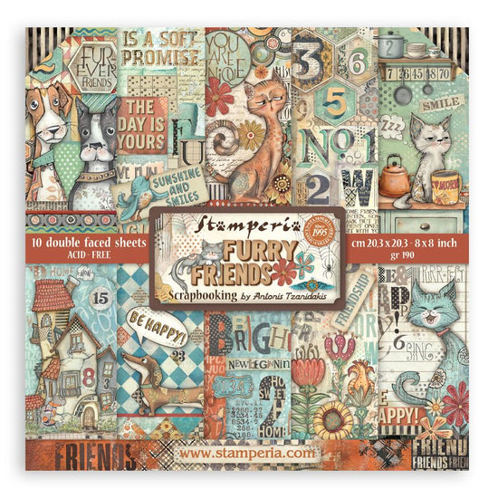 Stamperia Scrapbooking Pad 8"X8" 10/Pkg Furry Friends