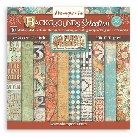 Stamperia Backgrounds Double-Sided Paper Pad 8"X8" 10/Pkg Furry Friends