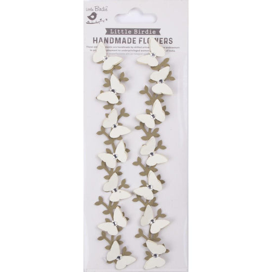 Little Birdie Jewel Butterfly Vine Embellishment 2/Pkg Off White