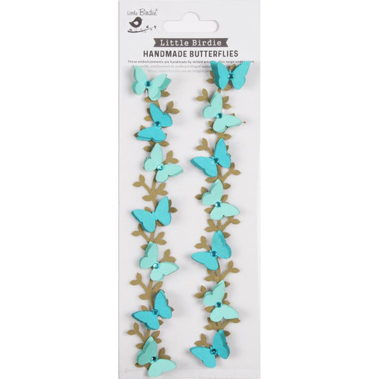 Little Birdie Jewel Butterfly Vine Embellishment 2/Pkg Off Blue