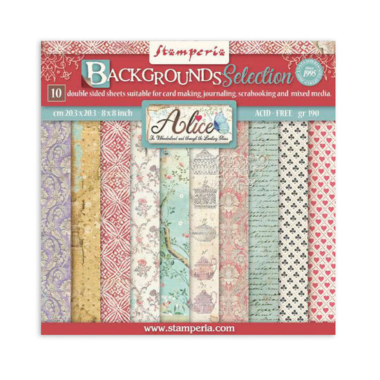 Stamperia Scrapbooking Small Pad 10 sheets cm 20,3X20,3 (8"X8") Backgrounds Selection - Alice