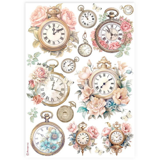 Stamperia A4 Rice paper packed - Clocks