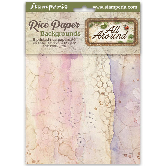 Stamperia Printed 8 Rice paper A6 backgrounds selection for Art and Craft - All Around