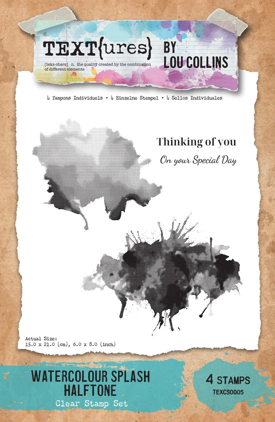 TEXT{ures} Watercolour Splash Halftone 6in x 8in Clear Stamp Set