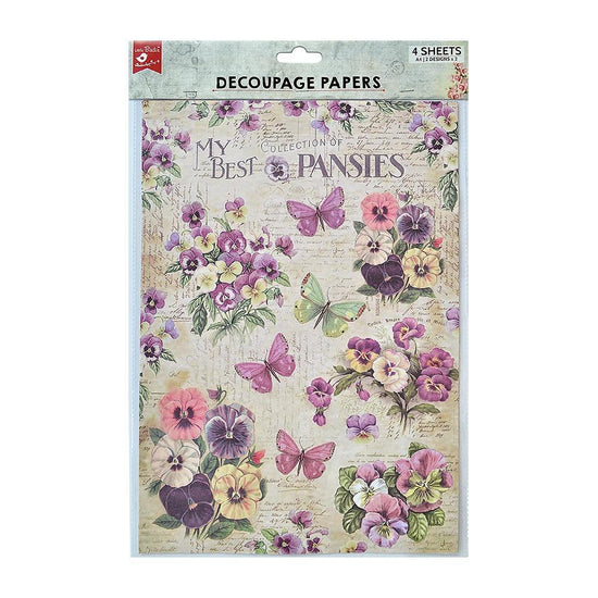 Little Birdie Decoupage Paper A4 4/Pkg Pretty Pansies & Pancy Garden