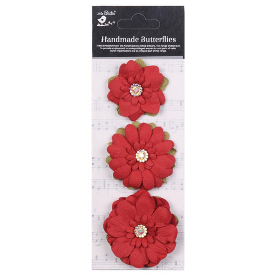 Little Birdie Jeremy Paper Flowers 3/Pkg Cardinal Red