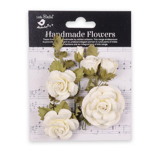 Little Birdie Vida Paper Flowers 8/Pkg Ivory Pearl