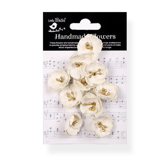 Little Birdie Embossed Daisies Paper Flowers 12/Pkg Ivory Pearl