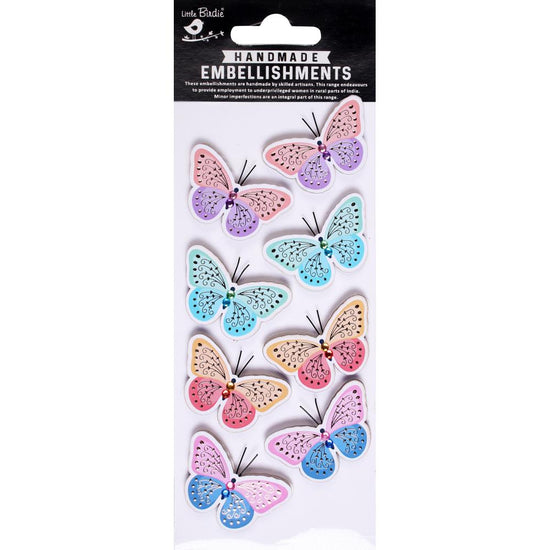 Little Birdie Glitter Handmade Embellishment 8/Pkg Vivid Butterflies
