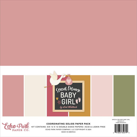 Echo Park Solids Collection Kit 12"X12" Special Delivery Baby Girl, 6 Colors
