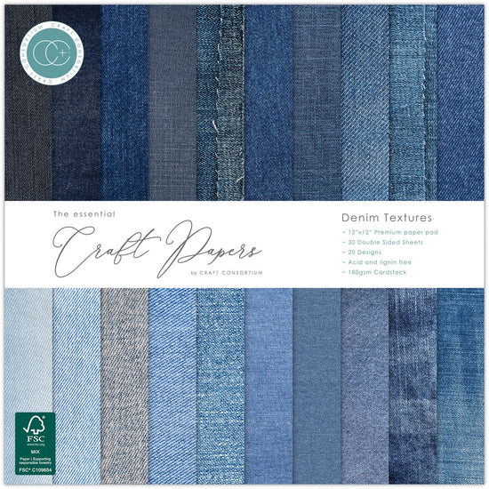 Craft Consortium Double-Sided Paper Pad 12"X12" 30/Pkg Denim Textures