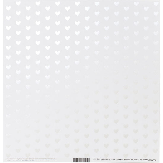 Bazzill Foiled Pattern Cardstock 12"X12" Heart W/White Pearl, Marshmallow