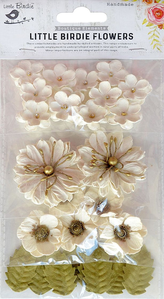 Little Birdie Renae Paper Flower 27/Pkg Moon Light