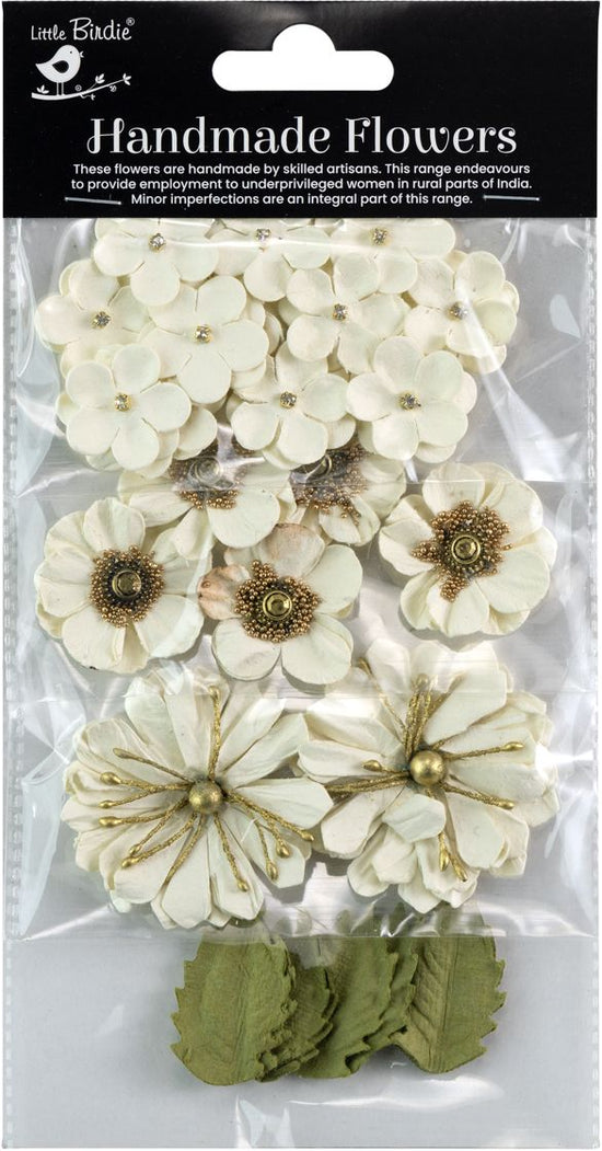 Little Birdie Renae Paper Flower 27/Pkg Ivory Pearl