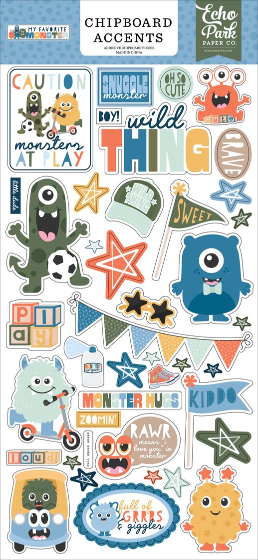 Echo Park Chipboard Accents 6"X13" My Favorite Monster