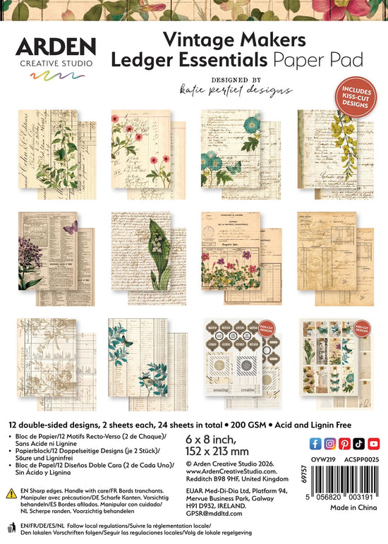 Arden Creative Studio Vintage Makers Ledger Essentials 6in x 8in Paper Pad