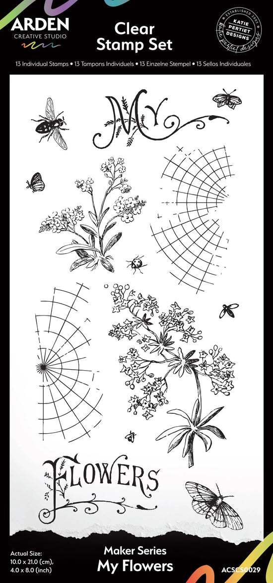 PRE ORDEN Arden Creative Studio Maker Series My Flowers 4in x 8in Clear Stamp Set PRE ORDEN