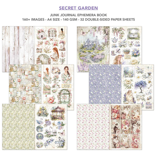 Ciao Bella Secret Garden Junk Journal & Ephemera Book A4 32/Pkg