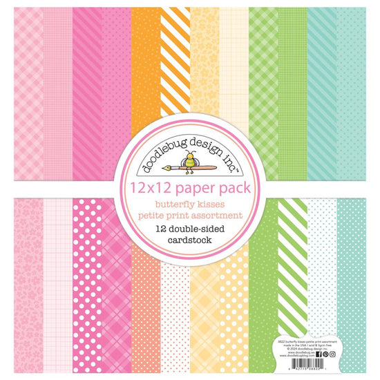 Doodlebug Petite Prints Double-Sided Cardstock 12"X12" 12/Pk Butterfly Kisses, 12 Designs/1 Each