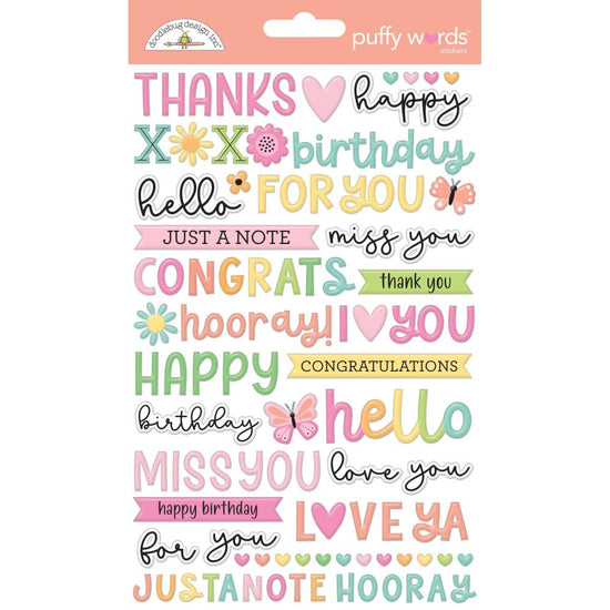 Doodlebug Puffy Words Stickers Butterfly Kisses