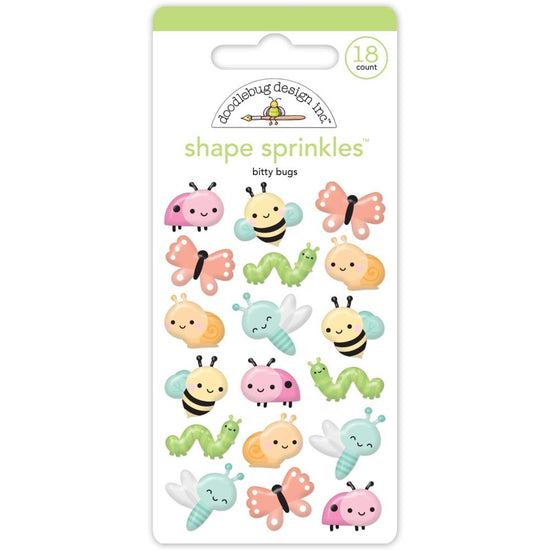 Doodlebug Sprinkles Adhesive Glossy Enamel Shapes Bitty Bugs, 18/Pkg Butterfly Kisses