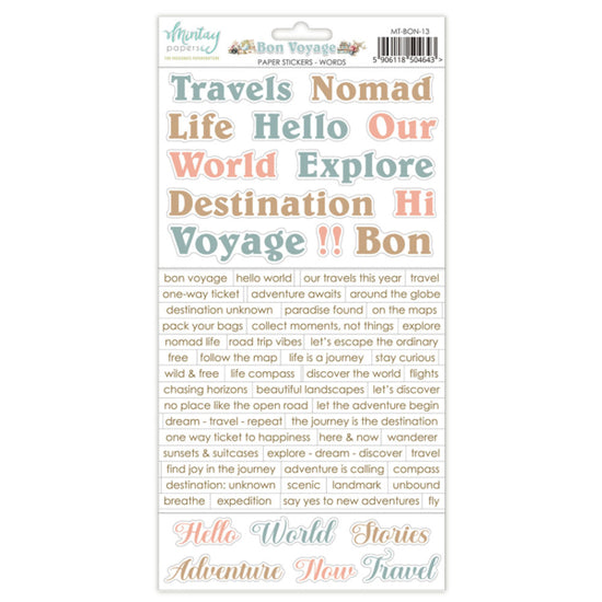 Mintay 6 X 12 PAPER STICKERS - BON VOYAGE - Words