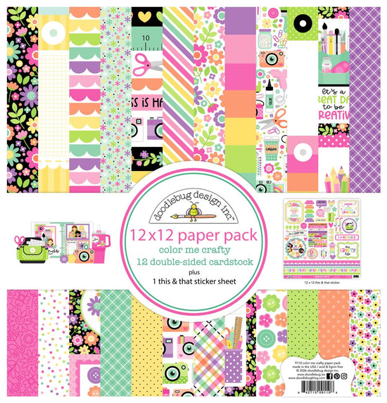 Doodlebug Double-Sided Paper Pack 12"X12" 12/Pkg Color me Crafty