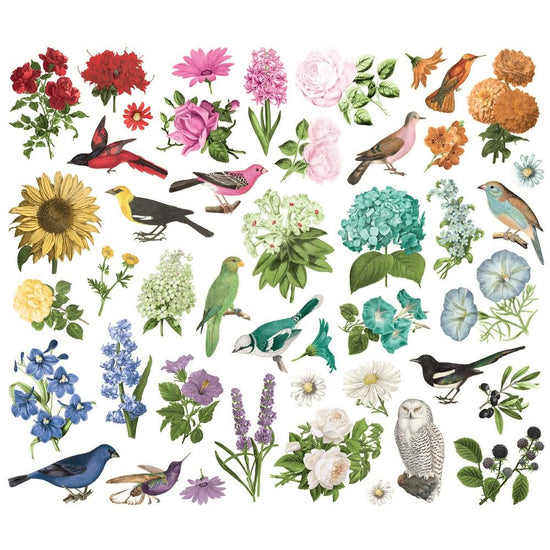 Simple Vintage Essentials Bits & Pieces Die-Cuts 45/Pkg Floral & Birds, Color Palette